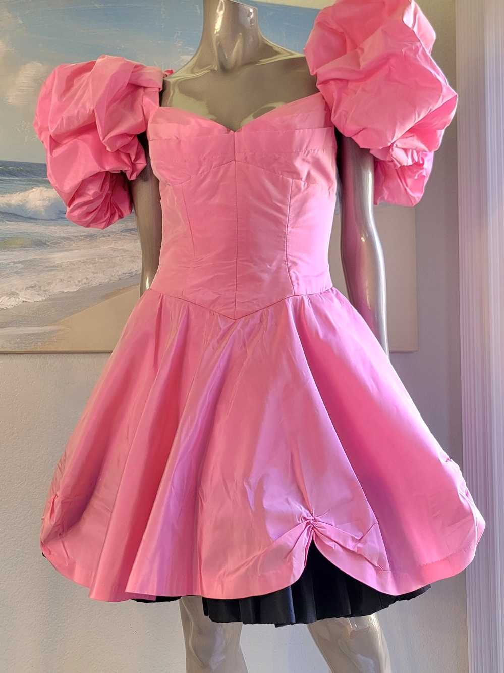 $2,400 VICKY TIEL Voluminous Pink Puff-Sleeve Prom Dress US M